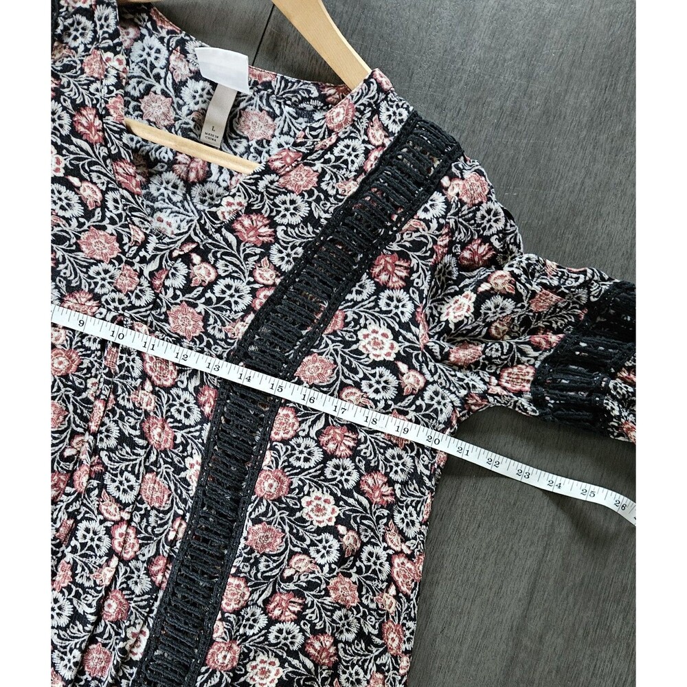 Knox Rose Floral Boho Hippie Mini Dress Womans L Embroidered Bell Whimsygoth - Picture 4 of 8